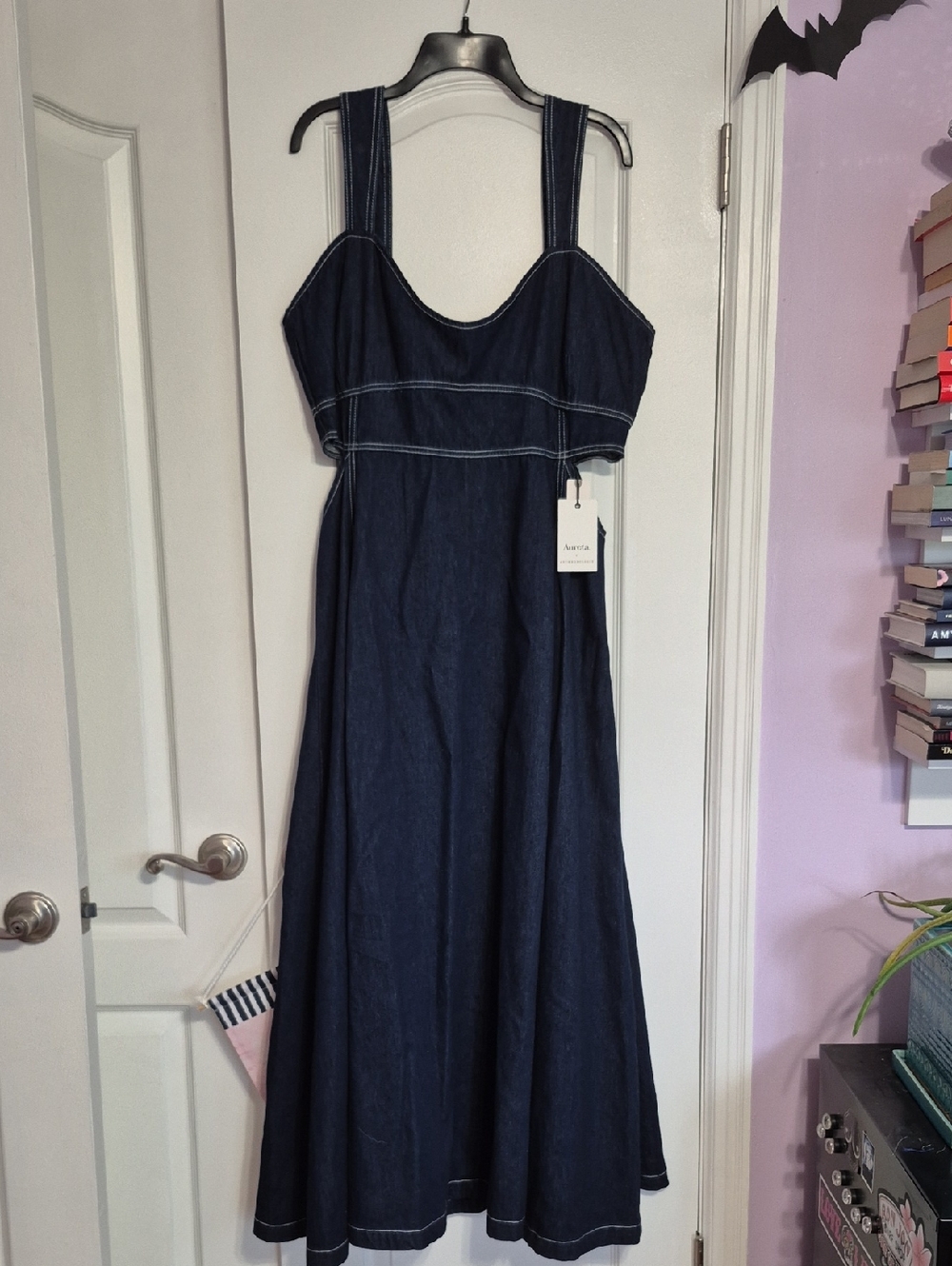 AURETA X ANTHROPOLOGIE Dark Blue Denim Midi Dress